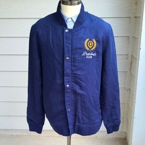 NORDSTROM Dark Blue Linen Tencel Blend Mens XL Full‎ Button Bomber Jacket NEW